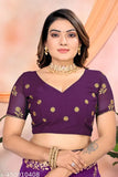 Women's purple embroidered silk saree with lightweight blouse for parties and events
