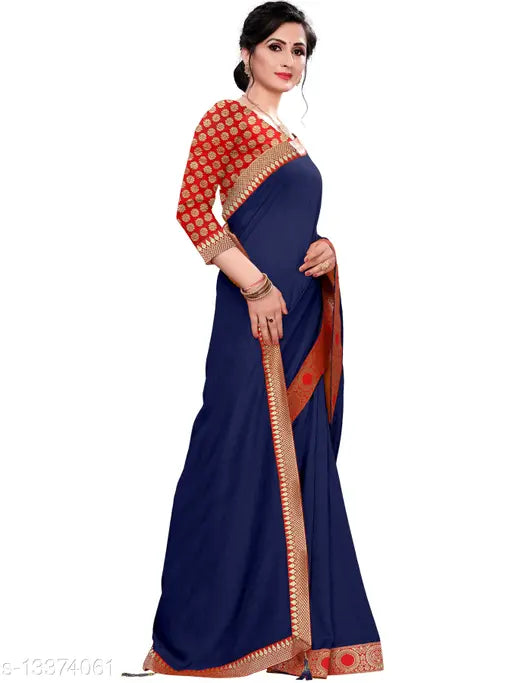 Vichitra silk saree with heavy lace border, vibrant Indian traditional attire featuring jacquard blouse