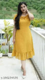 Yellow ankle-length kameez with flared sleeves, worn by a woman with black hair