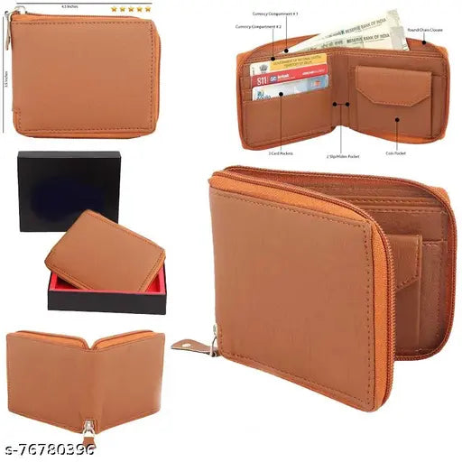 Men MN31 pure leather wallet, solid brown free size (10cm x 11cm), premium genuine leather accessory from India