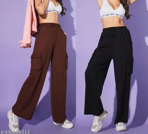 Brown cargo pants, woman modeling