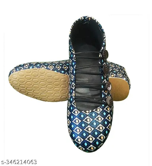 Synthetic printed bellies shoes for women, casual and closed back style in sizes IND-4, IND-7, IND-8