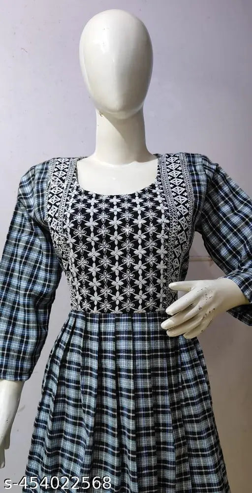 Woolen check kurta, long sleeves