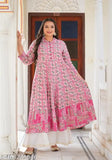 Mandarin pink floral long kameez, traditional women's wear, embroidered borders