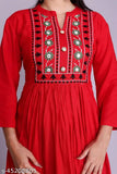 Rayon embroidered kurti with 3/4 sleeves, 44'' length, Mandarin neck - Indian women's fashion