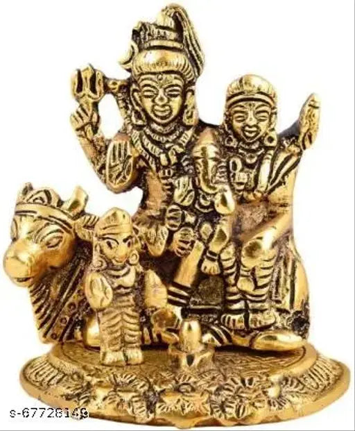 Brass Shiva Parvati and Ganesha Murti family idol, intricately handcrafted for home decorative showpiece, 9 cm x 10 cm x 9 cm, from Indian artisans