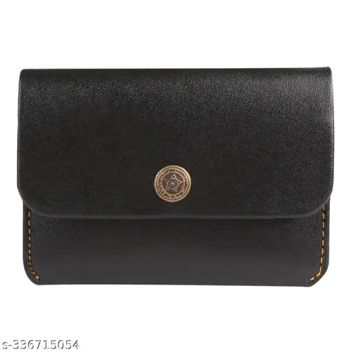 Brown PU genuine leather ATM card holder, compact design for 10 cards & ID