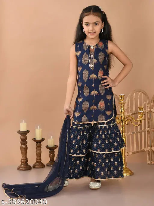 Grey Rayon Sharara Set with Umbrella Design & Dupatta (Girls) - Elegant, comfortable, and whimsical rayon sharara set featuring an enchanting umbrella design and matching dupatta. Perfect for playful adventures or special occasions