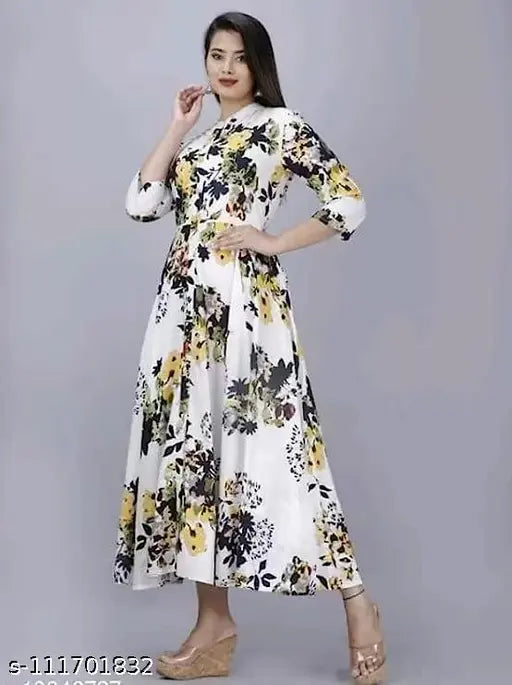 New rayon long-sleeve printed kurti, M (Bust 38in, Length 48in), Rupin Fashion Designer