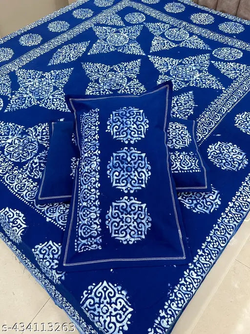 Wax batik pure cotton double bed sheet, botanical pattern, fast color, best-selling flat sheets
