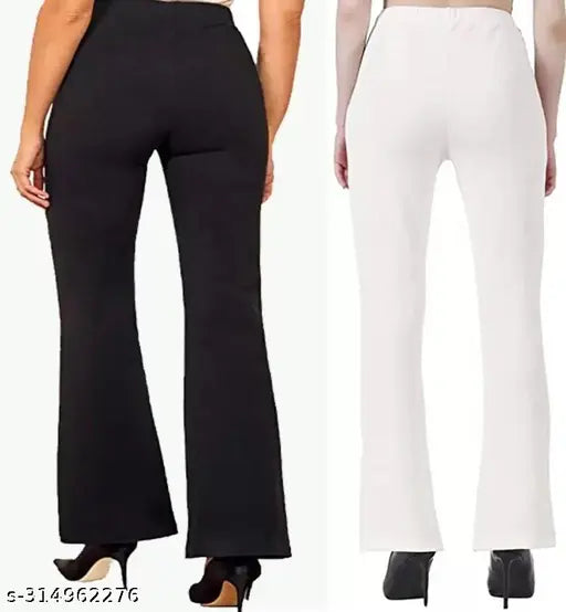 Classy women's bootcut trousers, stretchable yoga pants in solid net color, bell bottom style, polyester & spandex, available sizes: 24-36