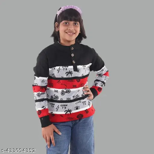 Rebiva Trendy Fancy New Stripped Design Woolen Knitted Full Sleeve Sweater With Button Closure,Sweatshirt for Kids/Sweater for Girls/Baby Sweater/ TopWear Sweater for Infant Toodler Girls and Boys (Pack of 1)Dailywear and Partywear Sweater