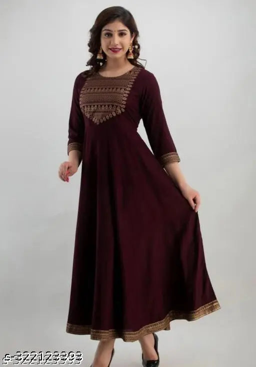 Women's Maroon Flared Rayon Kurti - Elegant Anarkali Design for Party Wear