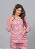 Women's viscose rayon night suit sets, printed net pyjamas and shirt set with three-quarter sleeves on display