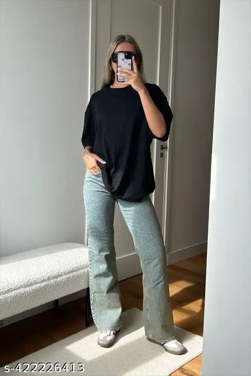 Black oversized long-sleeved t-shirt women's casual wear