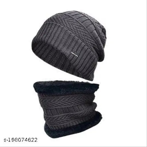 Wool winter beanie cap set with muffler & neck warmer for extreme cold, HRIDAY Men's design in others size