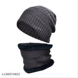 Wool winter beanie cap set with muffler & neck warmer for extreme cold, HRIDAY Men's design in others size