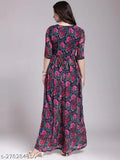 Floral print, long sleeves, floor length, midi dress
