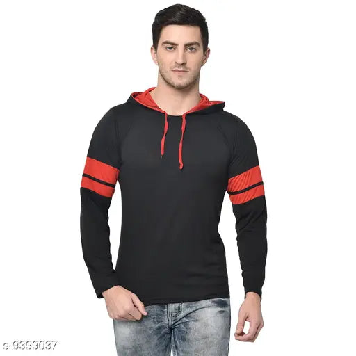 Black cotton long-sleeve printed hoodie by Vimal Jonney, men's size M-XXXL