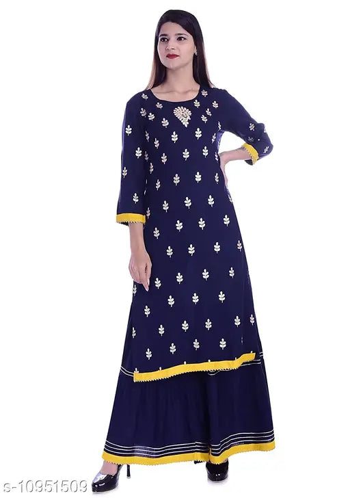 Rayon kameez set, black and yellow, floor length