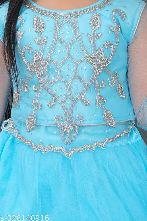 Unique, Aari Work Lehenga-Choli for Girls in Super Net & Art Silk, Long Sleeve, Butterfly print