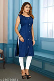 Blue-Green Rayon Straight Kurti for Girls, 100% Rayon designer ethnic wear with round neck and sleeveless style. Comes in S, M, L, XL, XXL, XXXL sizes for women's daily wear or special occasions. Indian dresses available at affordable prices