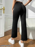 Black high-waisted women's trousers with wide legs
