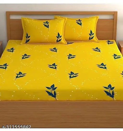 Trendy botanical print polycotton double king bedsheet with elastic fitted 72x72, includes 2 pillow covers for summer comfort