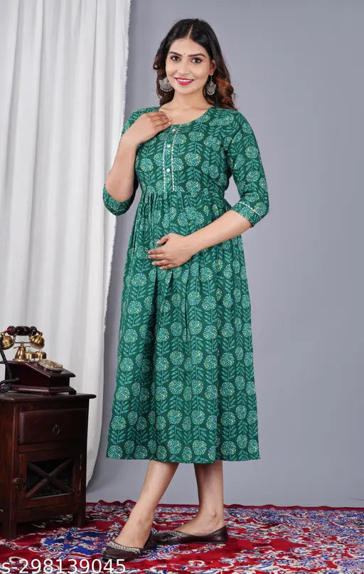 Women's rayon zip Kurta & Kurtis, printed maternity wear with three-quarter sleeves - India
