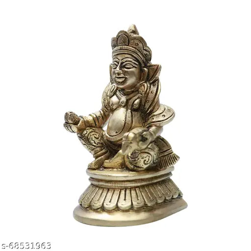 Brass Kuber Ji statue, North-facing home décor for wealth and prosperity (4x2x2 inches, 560 grams)