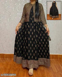 Rayon sleeveless printed combo kurta and koti in Aakarsha Graceful design, gold detailing on Indian fabric