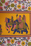 Yellow 100% cotton Jaipuri single bedsheet with pillow cover, featuring floral design on bed display