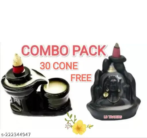 Decorative showpiece, black and gold base, incense cones included