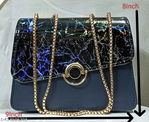 Elegant quilted PU crossbody sling bag, with golden chain straps and a metallic lock, suitable for girls and women
