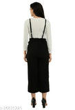 Black cotton blend dungaree set with white t-shirt, fashionable jumpsuit and white round neck top, sizes S28, M30, L32, XL34 for women's partywear