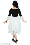 Black & white rayon below knee length festive wedding dress with 3/4 sleeves