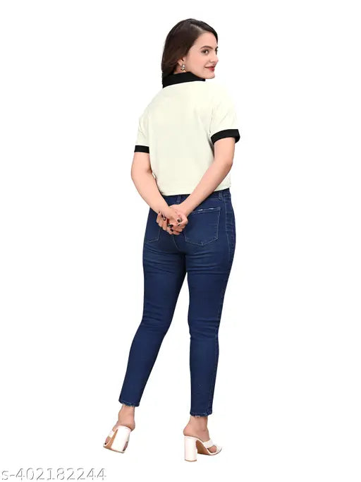 White lycra cropped Polo t-shirt for women and girls, fancy collar style, made in India