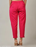 Pink soft cotton casual trousers, elastic waistband, everyday wear, packed in two