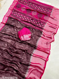 Pink and red georgette soft fabric with star design