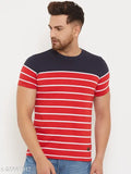 Men's red cotton blend t-shirt with half sleeves, printed pattern. Short sleeved casual wear, M size (40in chest, 27.5in length). Made in India
