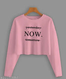 Trendy cotton blend knot top for women/girls, long-sleeved printed net design, size S (34in bust, 15in length)