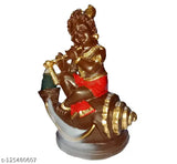 Handcrafted poly resin Krishna idol smoke fountain backflow cone, 10 cm x 12 cm x 8 cm. Traditional Indian artisan-made smokey waterfall showpiece for incense cones