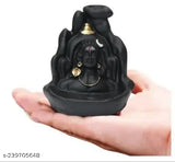 Black polyresin Lord Shiva Adiyogi backflow incense holder with 20 cones, Indian-inspired decor showpiece
