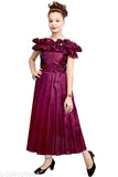 Purple silk blend glamorous frock, adorned with motis, for casual or party wear (girls 9-12 years)