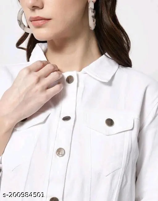 White cotton denim full sleeve jacket, trendy Martin classy style for women and girls, made in India