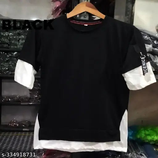 Indian-made men's solid cotton blend t-shirt, trendy casual round neck with short sleeves