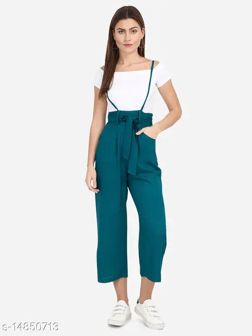 Stylish rayon sleeveless dungaree jumpsuit - solid pattern for women's fashion, made in India