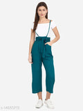 Stylish rayon sleeveless dungaree jumpsuit - solid pattern for women's fashion, made in India