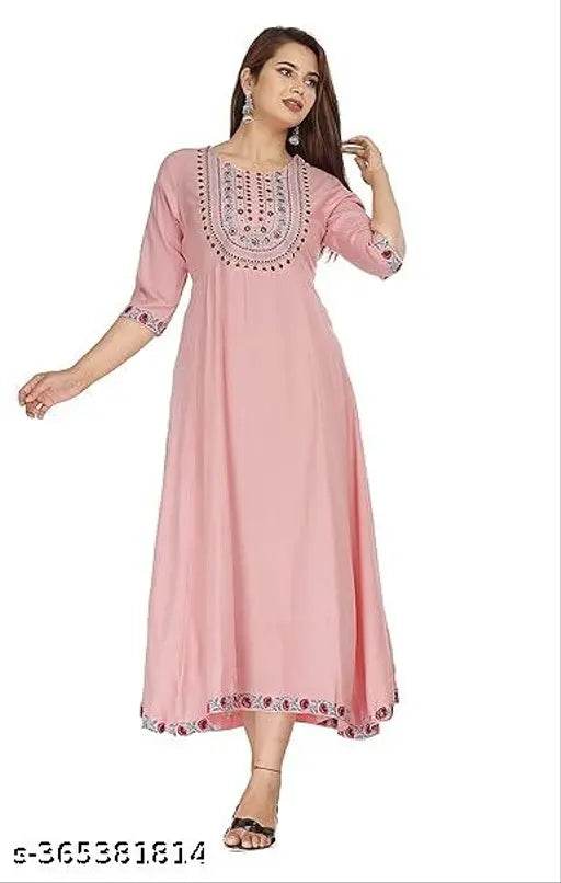 Rayon embroidered Anarkali Kurta for women, solid combo, 3/4 sleeves, India-made, perfect for special occasions