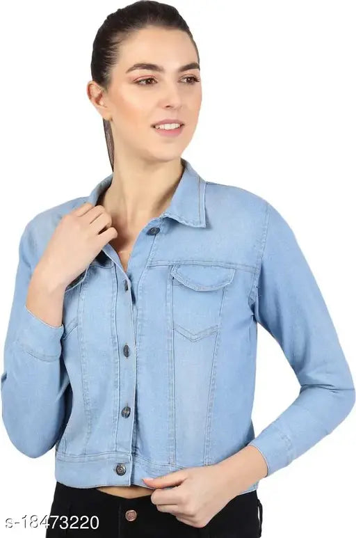 Light blue denim solid cotton jacket for girls, full sleeve, long sleeves, solid pattern from DNEXT brand